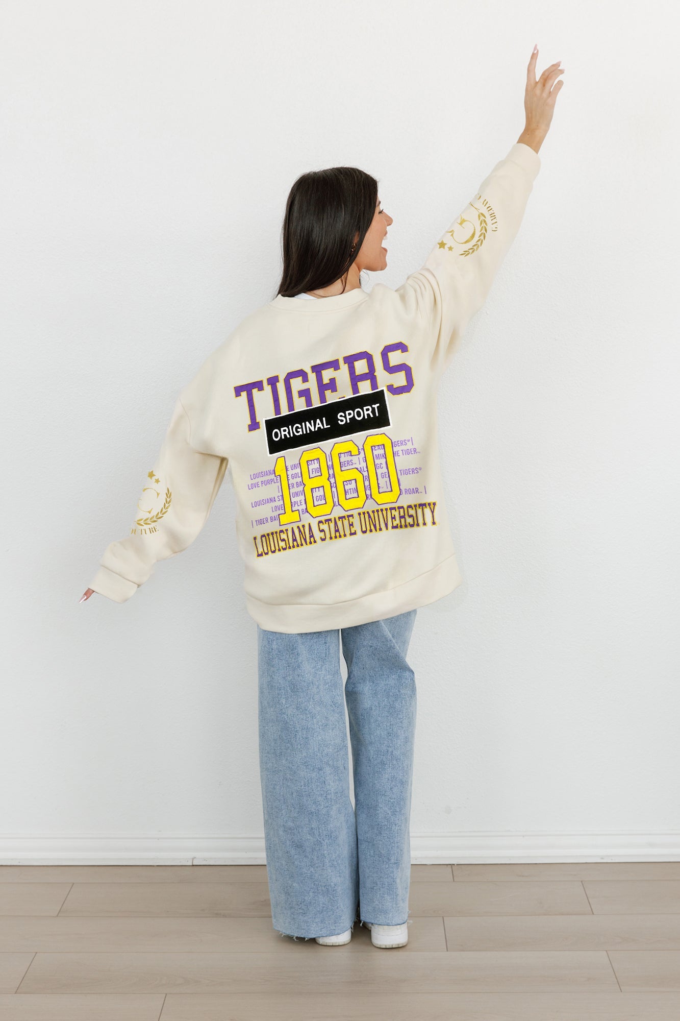 LSU TIGERS GAMEDAY SLAY BLACK LABEL PREMIUM FLEECE DROP SHOULDER CREWNECK BY MADI PREWETT TROUTT