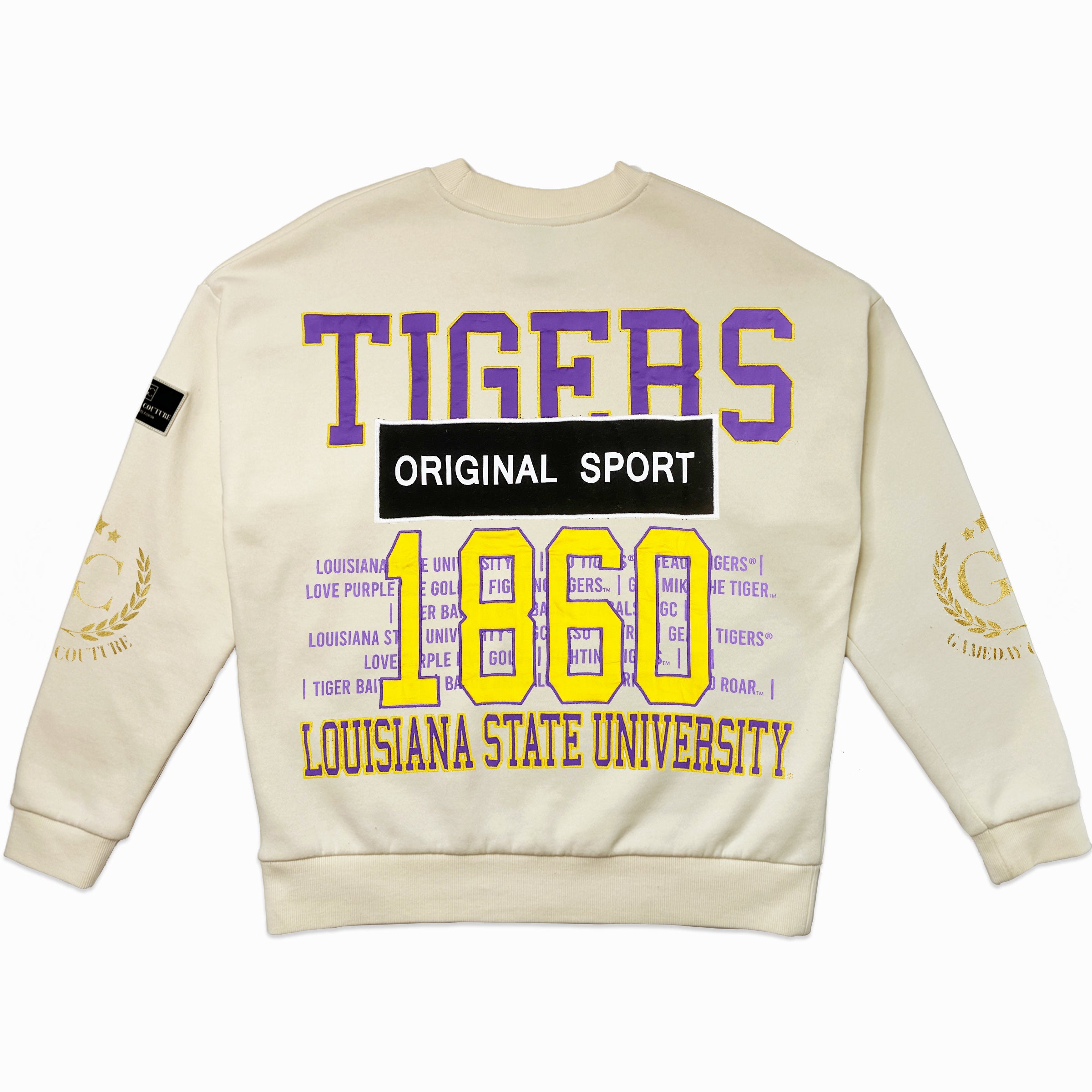 LSU TIGERS GAMEDAY SLAY BLACK LABEL PREMIUM FLEECE DROP SHOULDER CREWNECK BY MADI PREWETT TROUTT