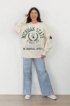 MICHIGAN STATE SPARTANS GAMEDAY SLAY BLACK LABEL PREMIUM FLEECE DROP SHOULDER CREWNECK BY MADI PREWETT TROUTT