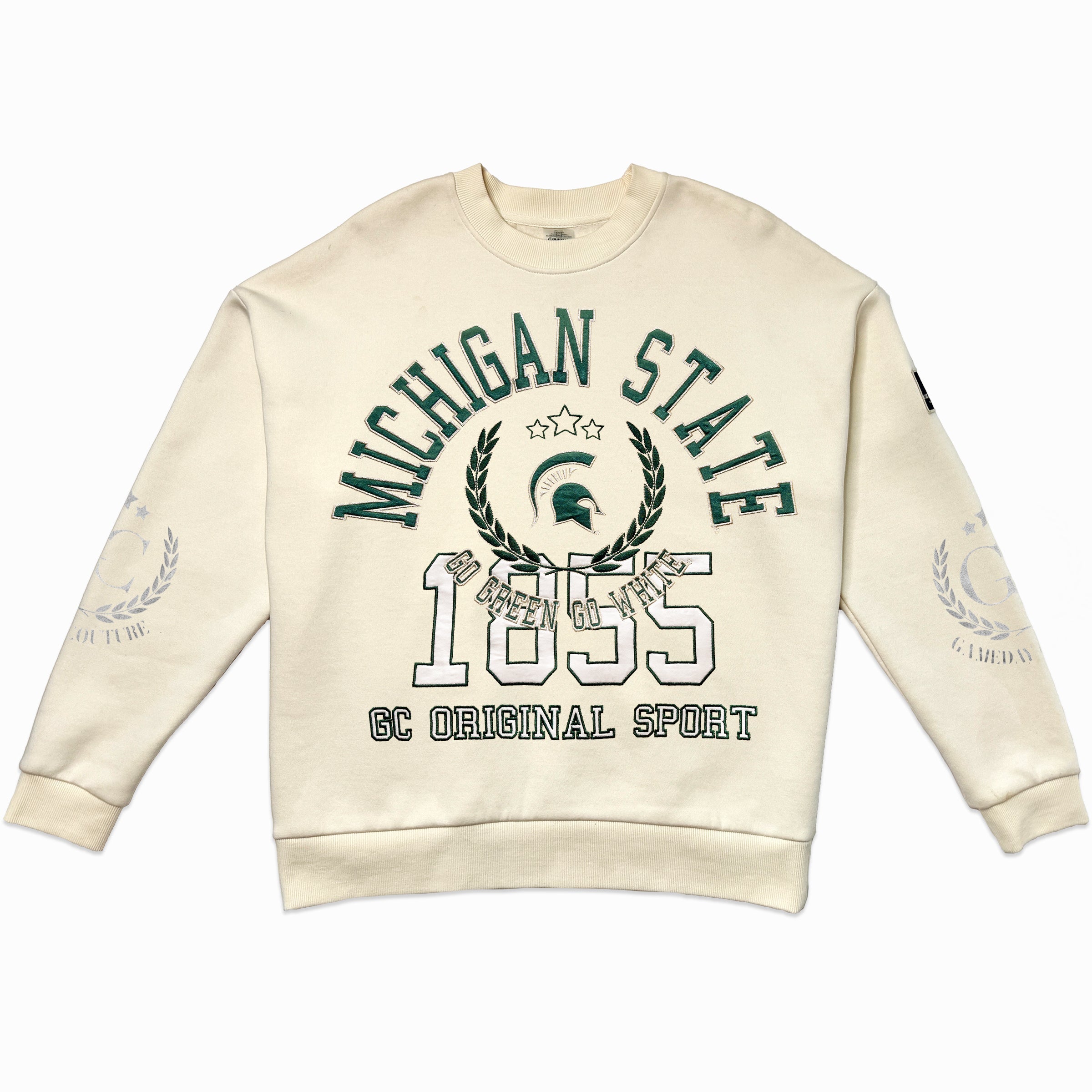 MICHIGAN STATE SPARTANS GAMEDAY SLAY BLACK LABEL PREMIUM FLEECE DROP SHOULDER CREWNECK BY MADI PREWETT TROUTT