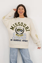 MISSOURI TIGERS GAMEDAY SLAY BLACK LABEL PREMIUM FLEECE DROP SHOULDER CREWNECK BY MADI PREWETT TROUTT