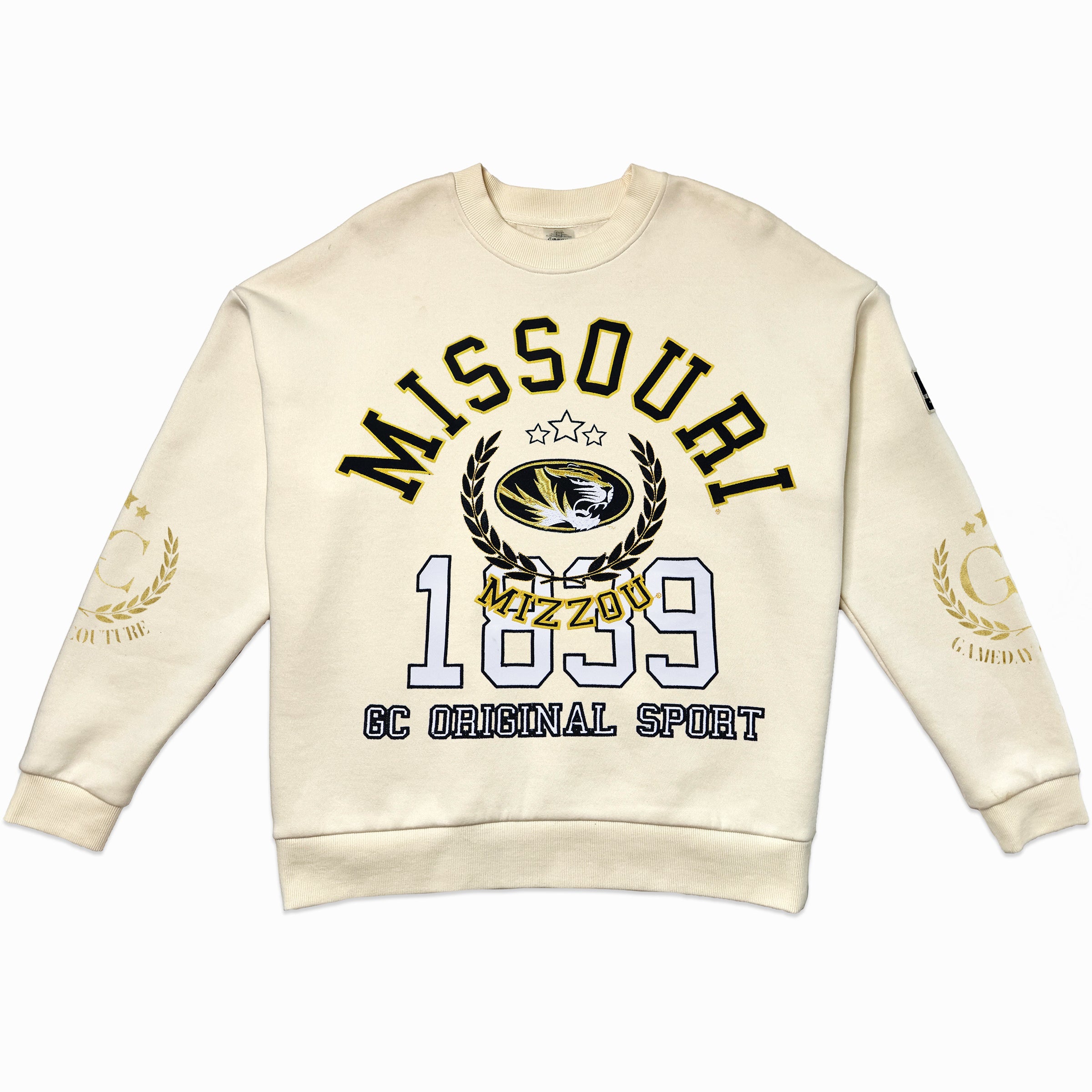 MISSOURI TIGERS GAMEDAY SLAY BLACK LABEL PREMIUM FLEECE DROP SHOULDER CREWNECK BY MADI PREWETT TROUTT