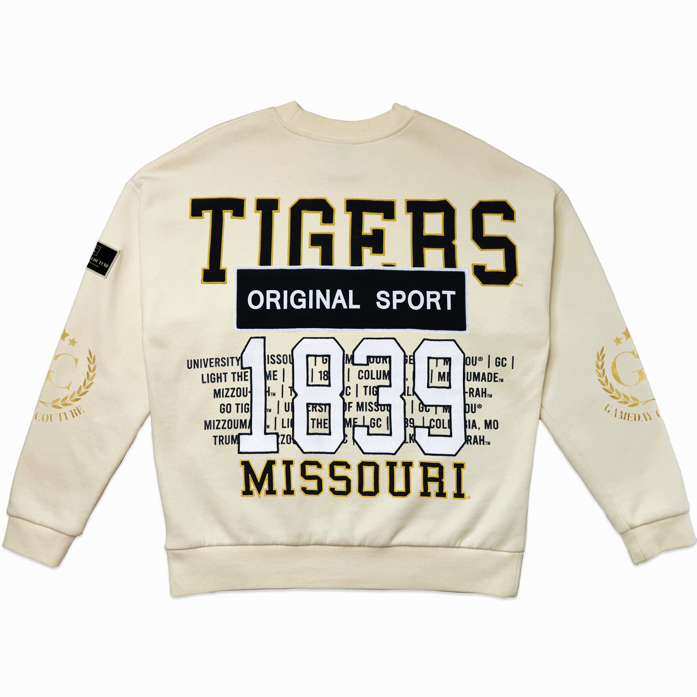 MISSOURI TIGERS GAMEDAY SLAY BLACK LABEL PREMIUM FLEECE DROP SHOULDER CREWNECK BY MADI PREWETT TROUTT