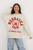 NEBRASKA CORNHUSKERS GAMEDAY SLAY BLACK LABEL PREMIUM FLEECE DROP SHOULDER CREWNECK BY MADI PREWETT TROUTT