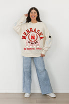 NEBRASKA CORNHUSKERS GAMEDAY SLAY BLACK LABEL PREMIUM FLEECE DROP SHOULDER CREWNECK BY MADI PREWETT TROUTT