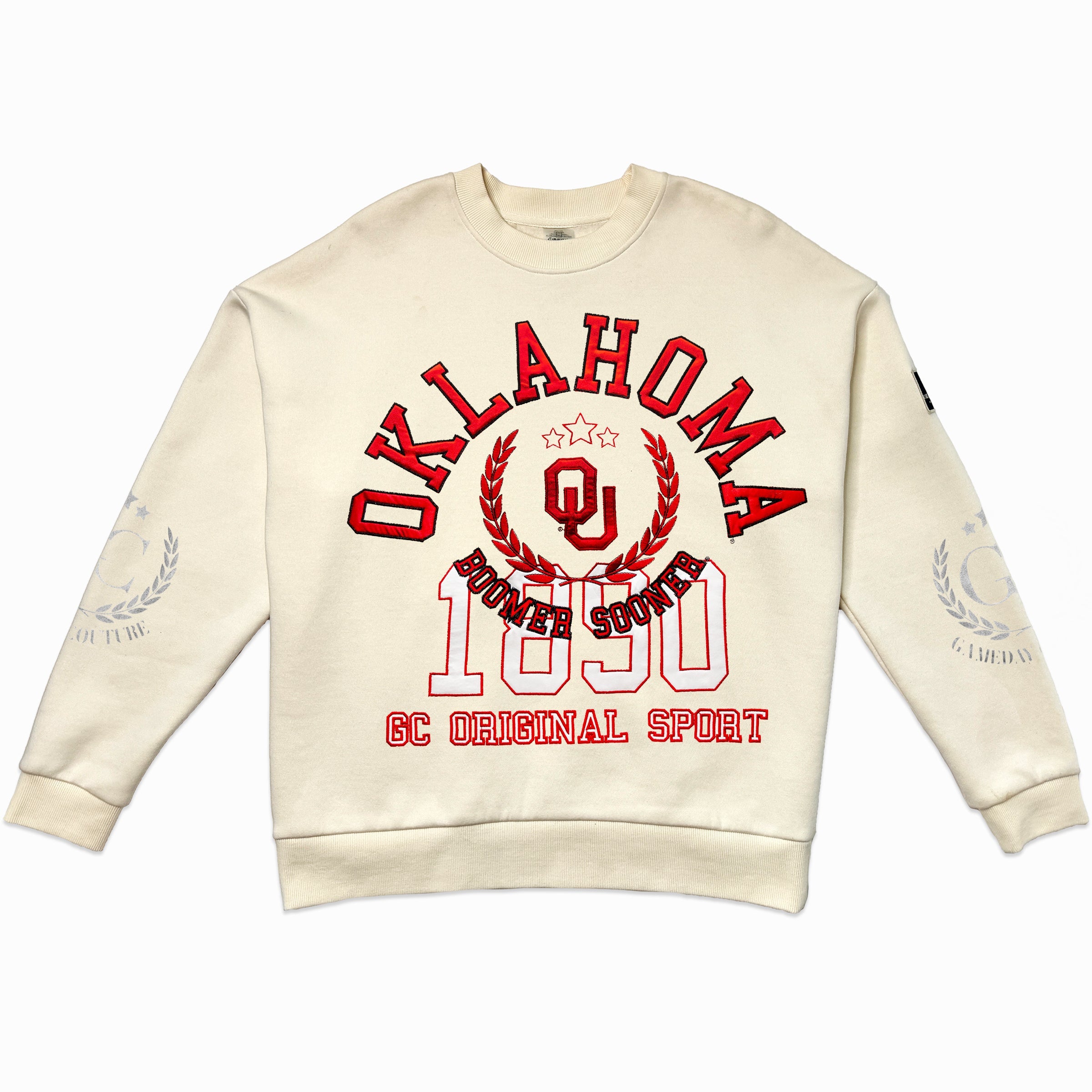 OKLAHOMA SOONERS GAMEDAY SLAY BLACK LABEL PREMIUM FLEECE DROP SHOULDER CREWNECK BY MADI PREWETT TROUTT