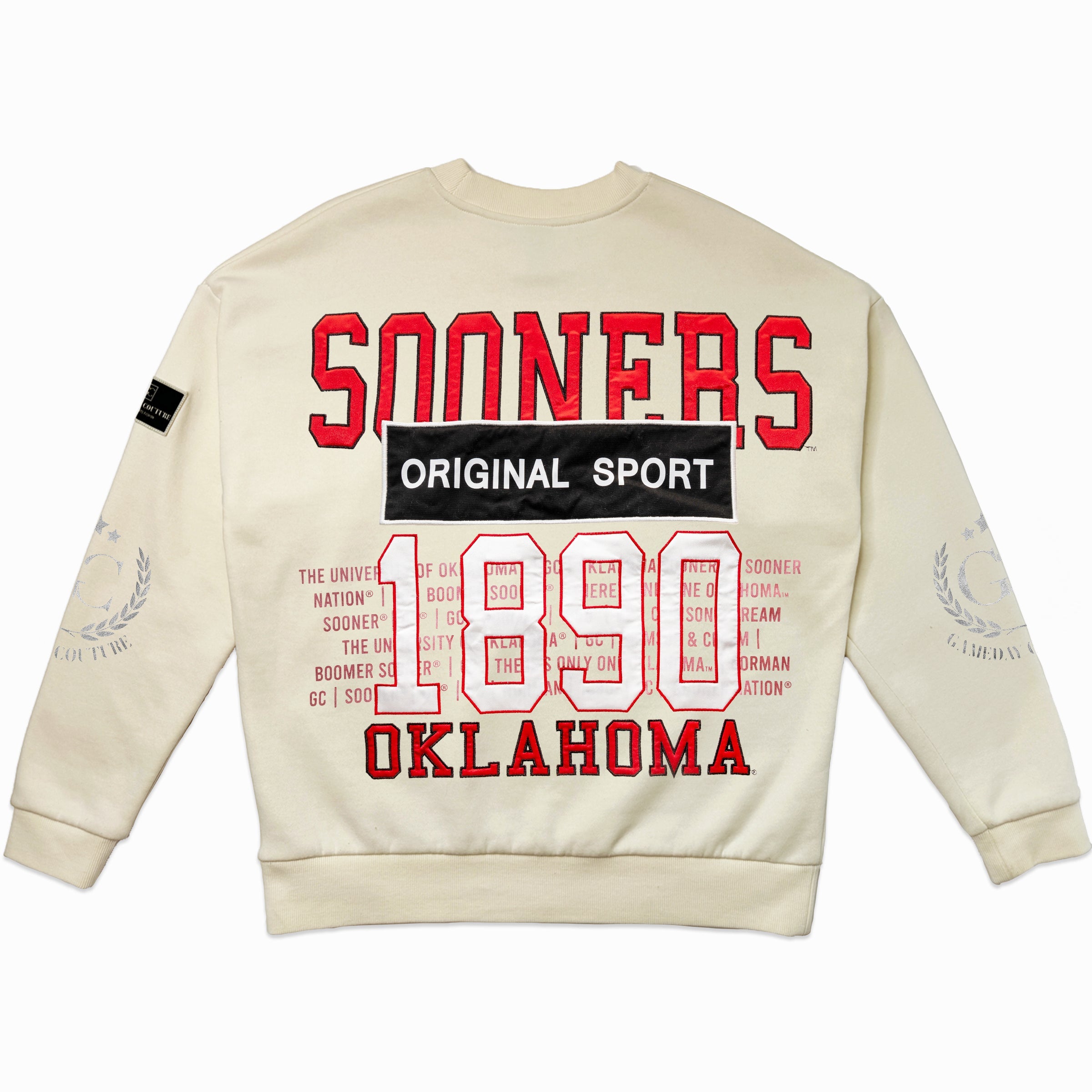 OKLAHOMA SOONERS GAMEDAY SLAY BLACK LABEL PREMIUM FLEECE DROP SHOULDER CREWNECK BY MADI PREWETT TROUTT