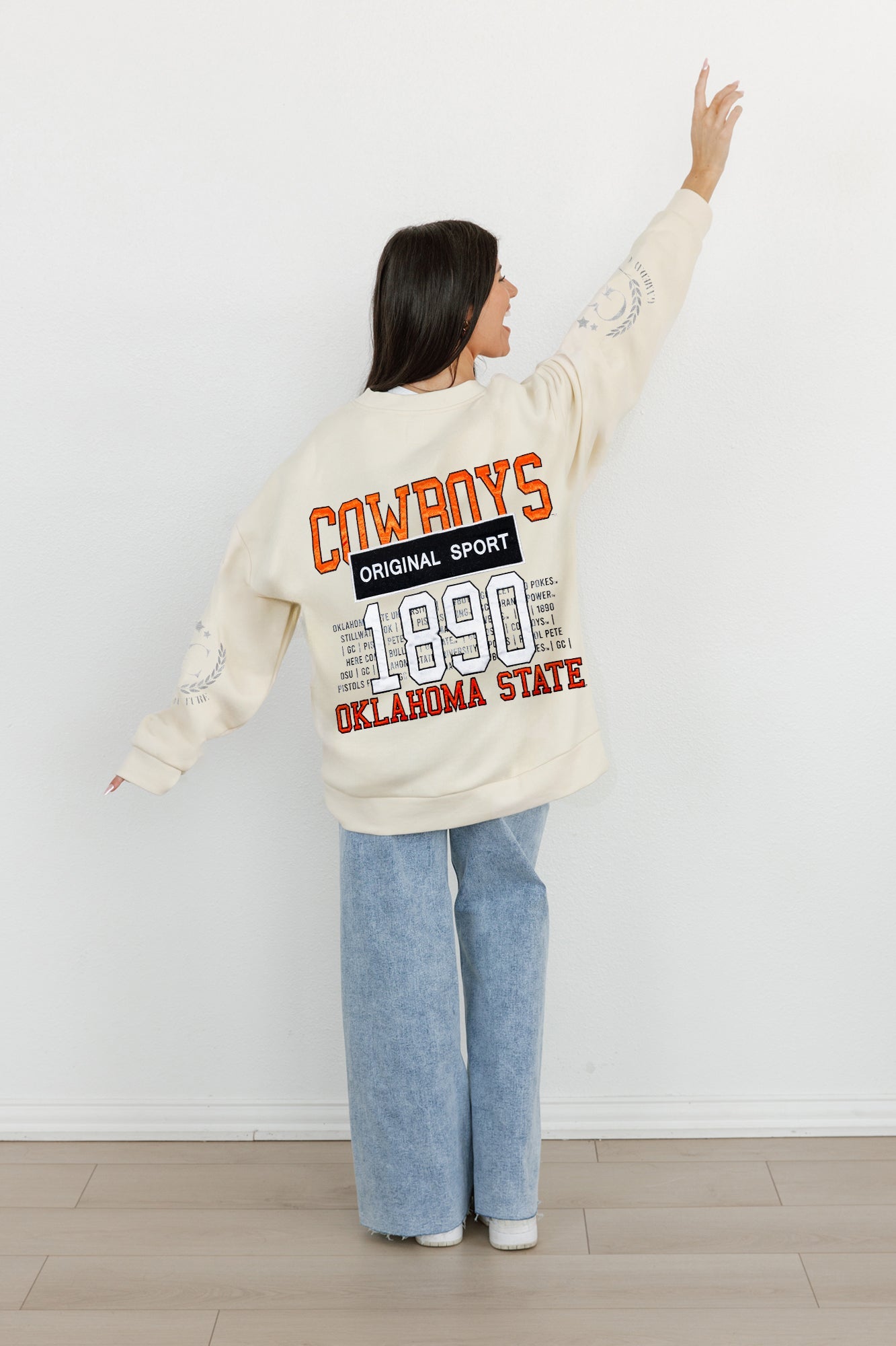 OKLAHOMA STATE COWBOYS GAMEDAY SLAY BLACK LABEL PREMIUM FLEECE DROP SHOULDER CREWNECK BY MADI PREWETT TROUTT