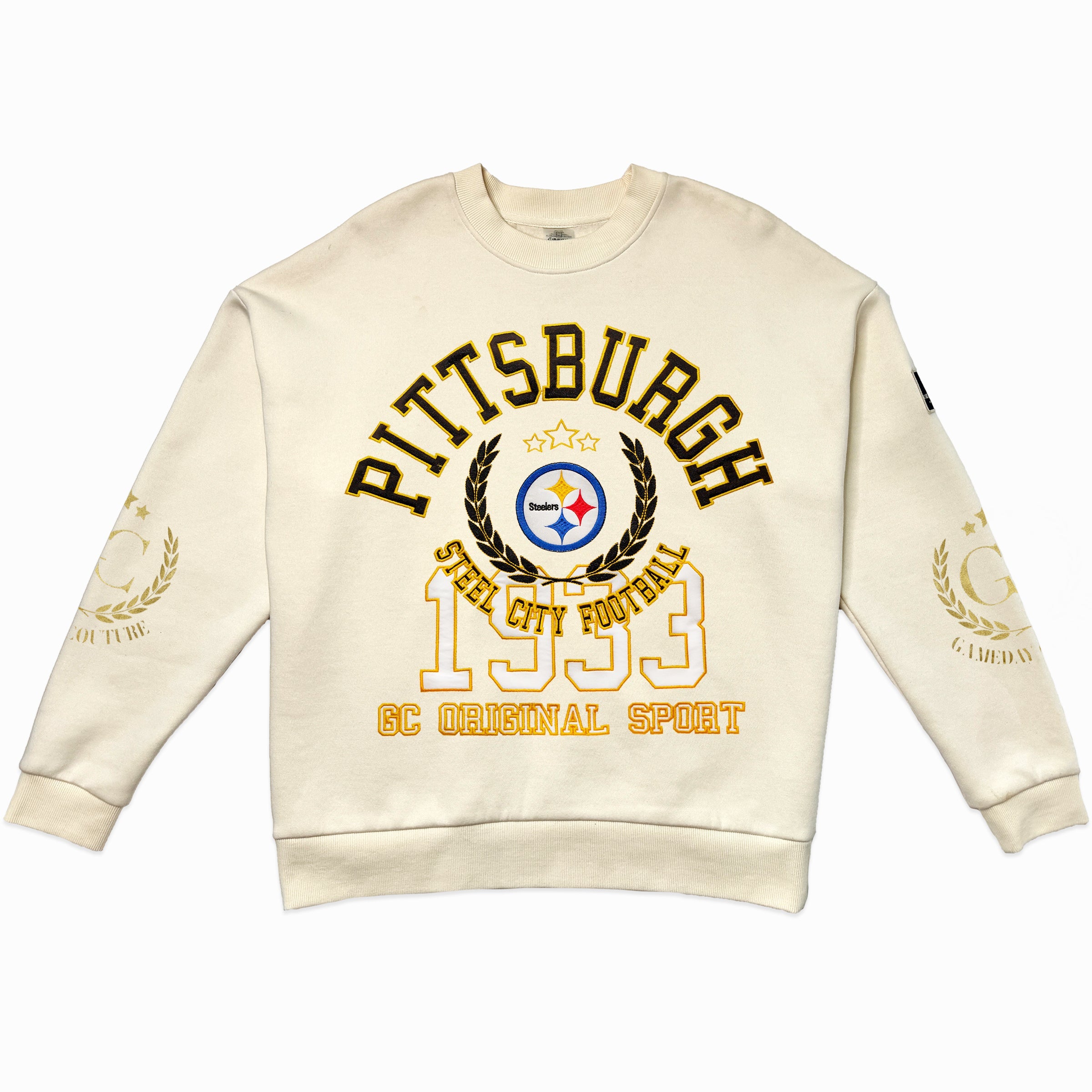 PITTSBURGH STEELERS GAMEDAY SLAY BLACK LABEL PREMIUM FLEECE DROP SHOULDER CREWNECK