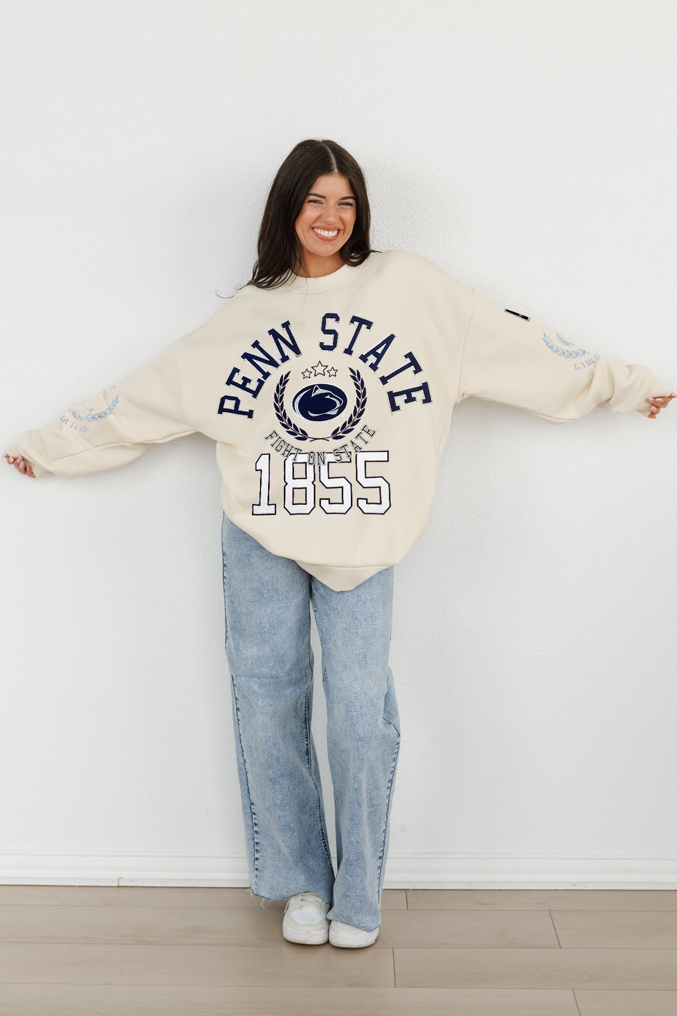 PENN STATE NITTANY LIONS GAMEDAY SLAY BLACK LABEL PREMIUM FLEECE DROP SHOULDER CREWNECK BY MADI PREWETT TROUTT