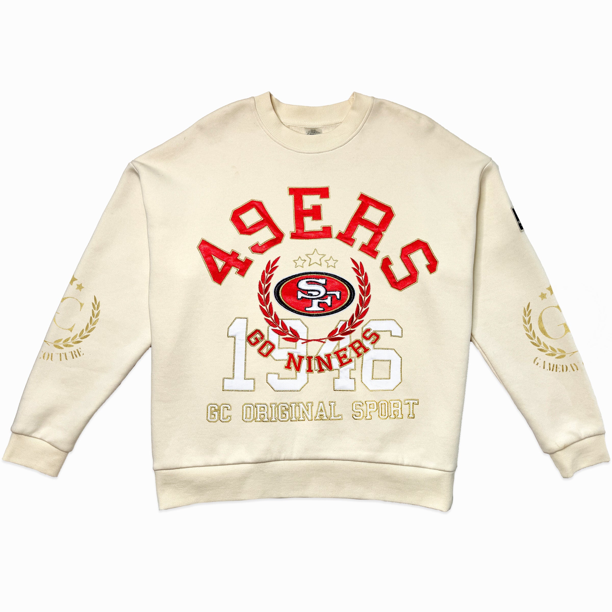 SAN FRANCISCO 49ERS GAMEDAY SLAY BLACK LABEL PREMIUM FLEECE DROP SHOULDER CREWNECK