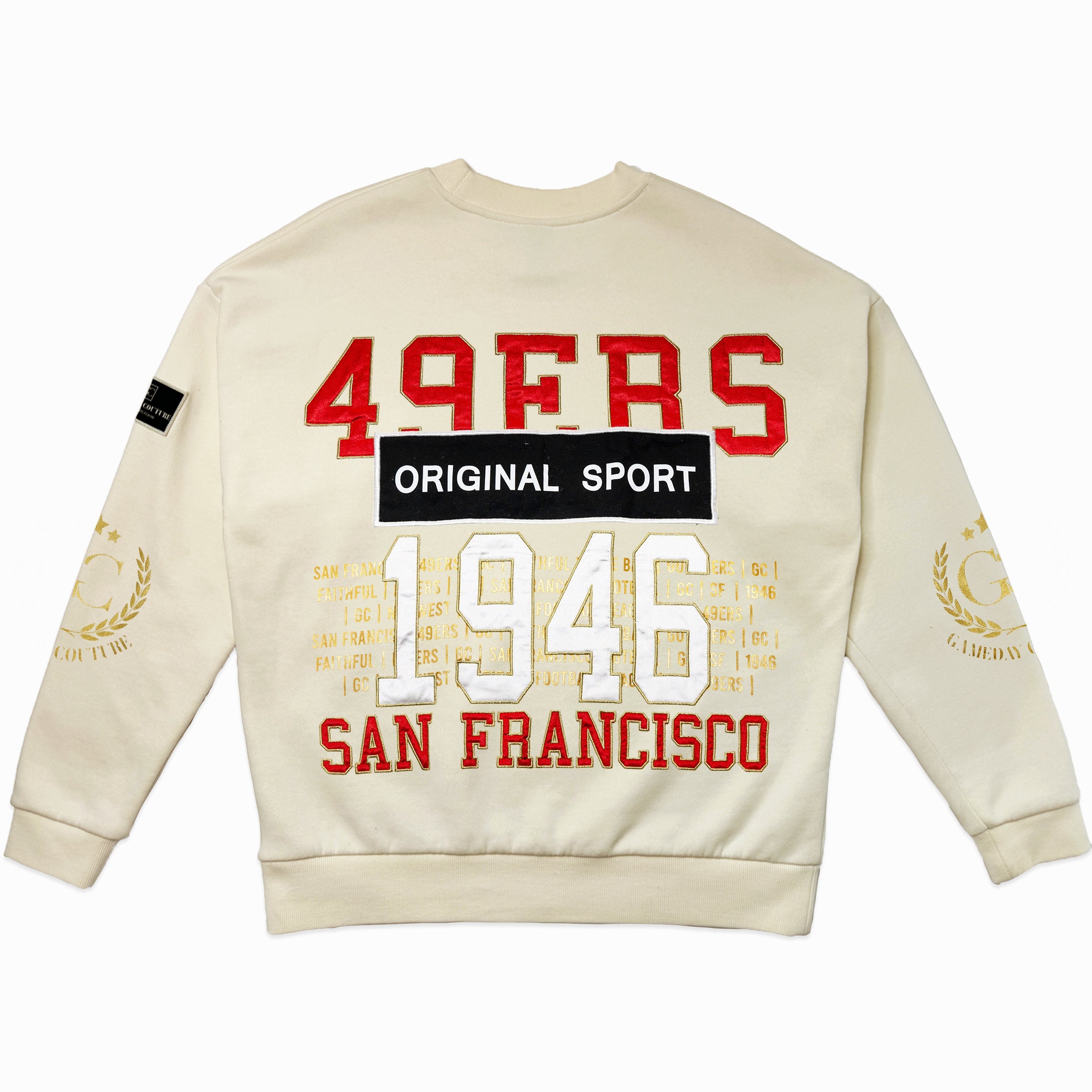 SAN FRANCISCO 49ERS GAMEDAY SLAY BLACK LABEL PREMIUM FLEECE DROP SHOULDER CREWNECK