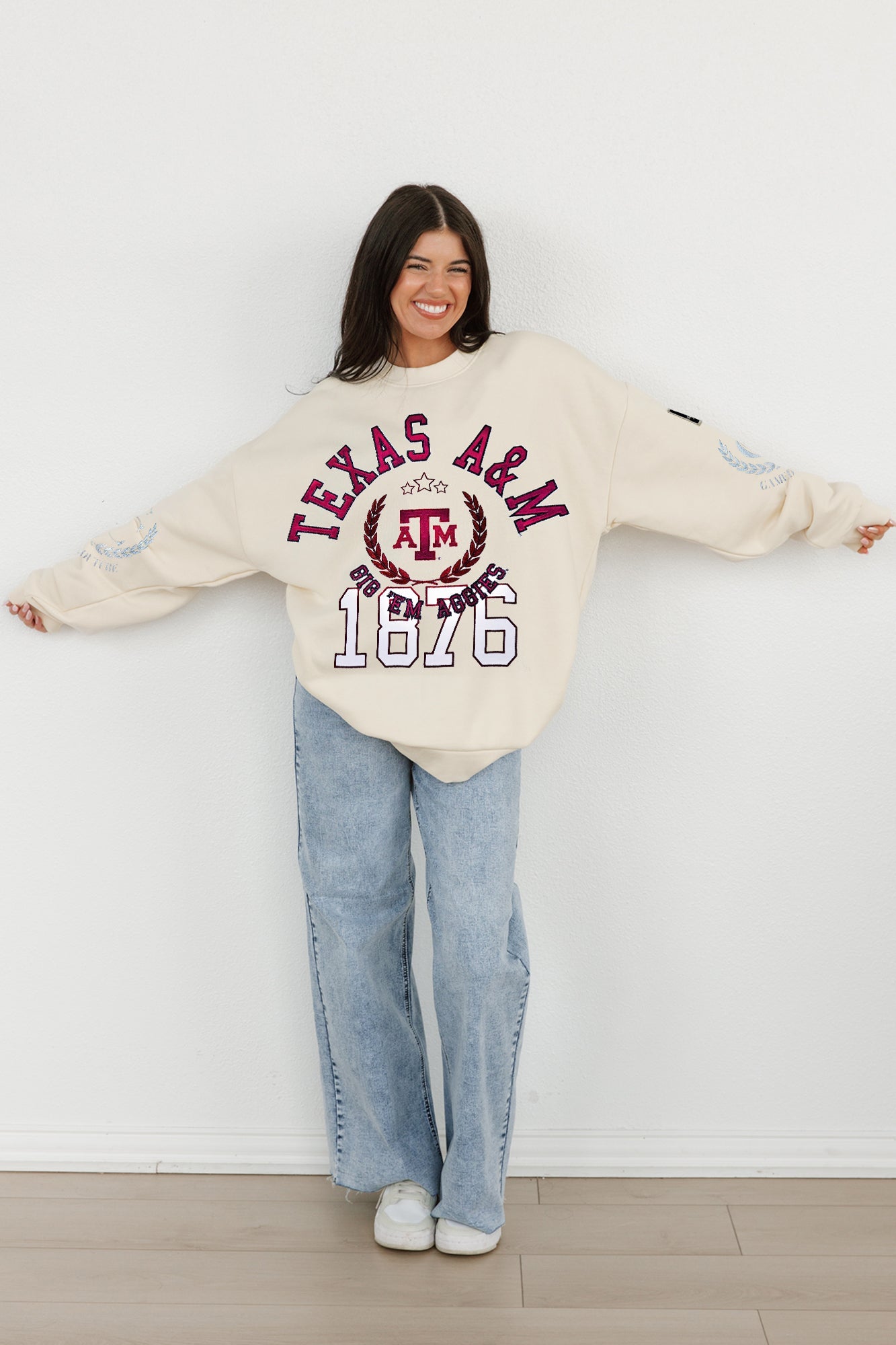 TEXAS A&M AGGIES GAMEDAY SLAY BLACK LABEL PREMIUM FLEECE DROP SHOULDER CREWNECK BY MADI PREWETT TROUTT