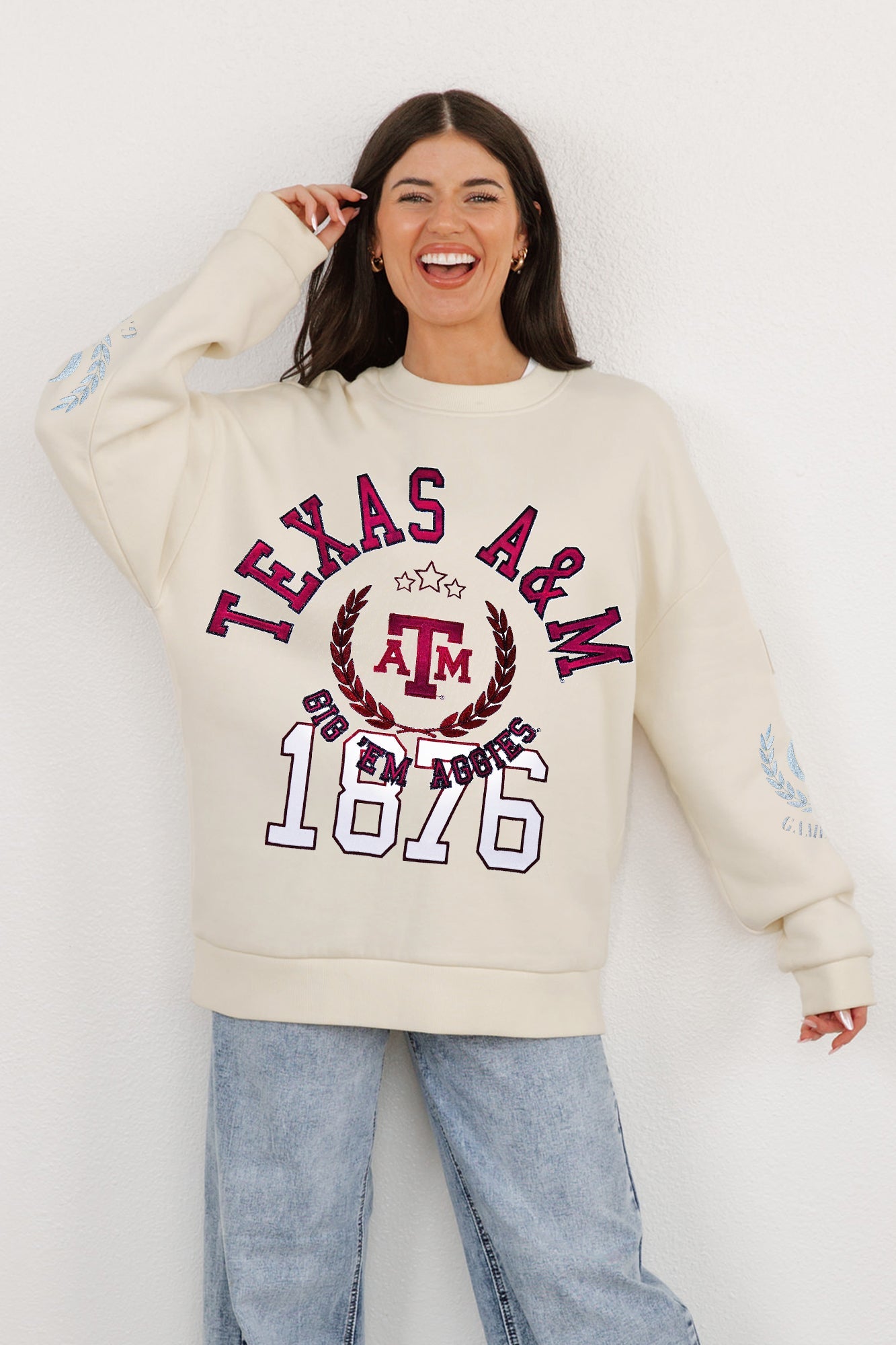 TEXAS A&M AGGIES GAMEDAY SLAY BLACK LABEL PREMIUM FLEECE DROP SHOULDER CREWNECK BY MADI PREWETT TROUTT