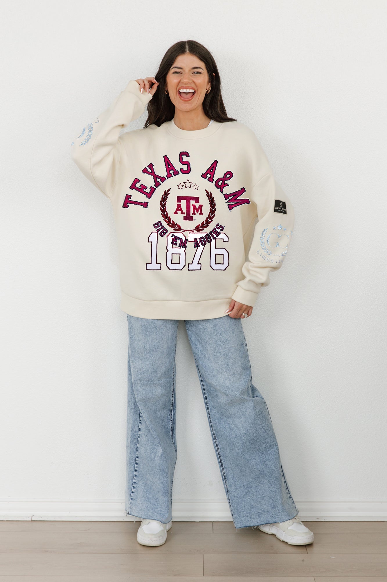 TEXAS A&M AGGIES GAMEDAY SLAY BLACK LABEL PREMIUM FLEECE DROP SHOULDER CREWNECK BY MADI PREWETT TROUTT