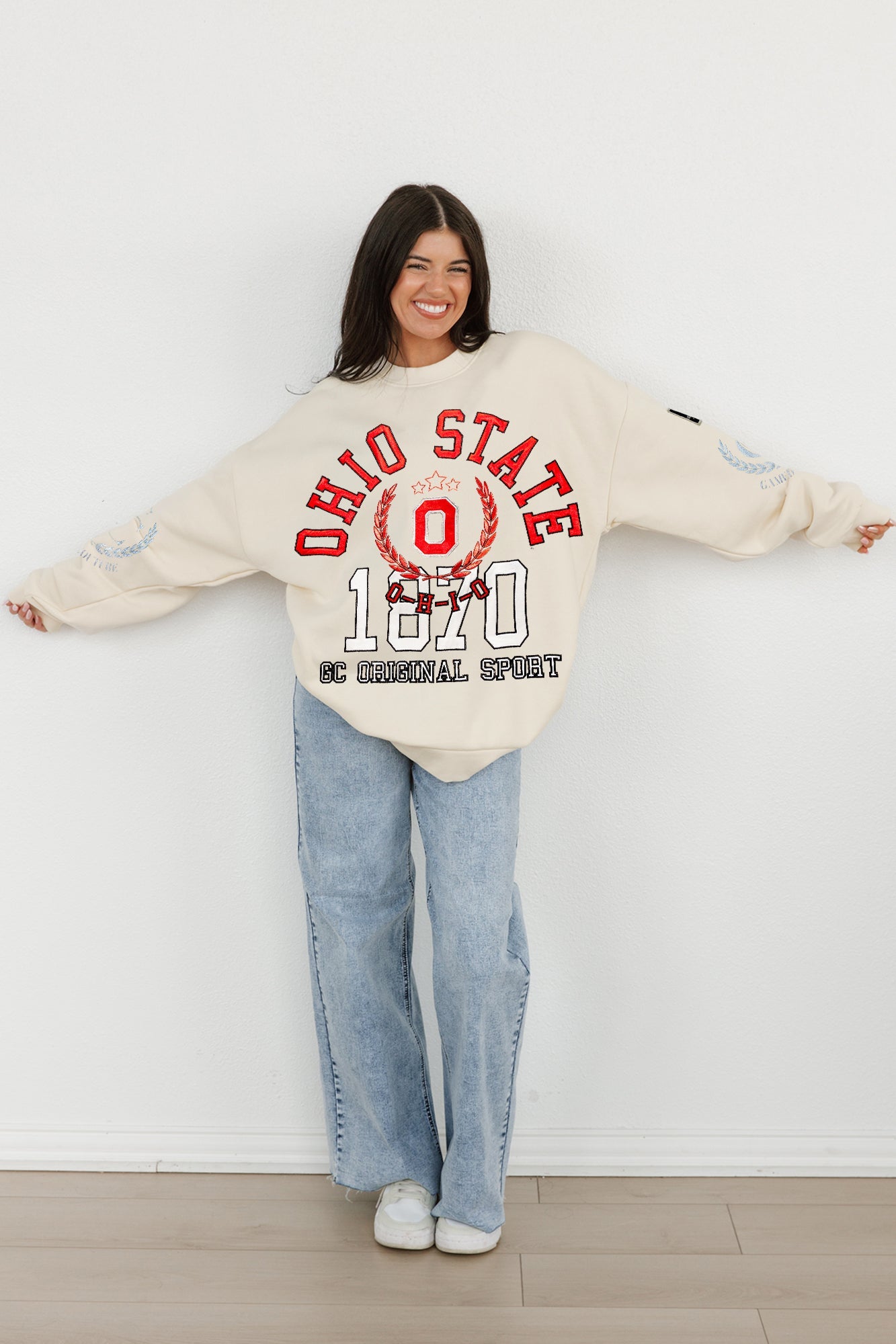 OHIO STATE BUCKEYES GAMEDAY SLAY BLACK LABEL PREMIUM FLEECE DROP SHOULDER CREWNECK BY MADI PREWETT TROUTT