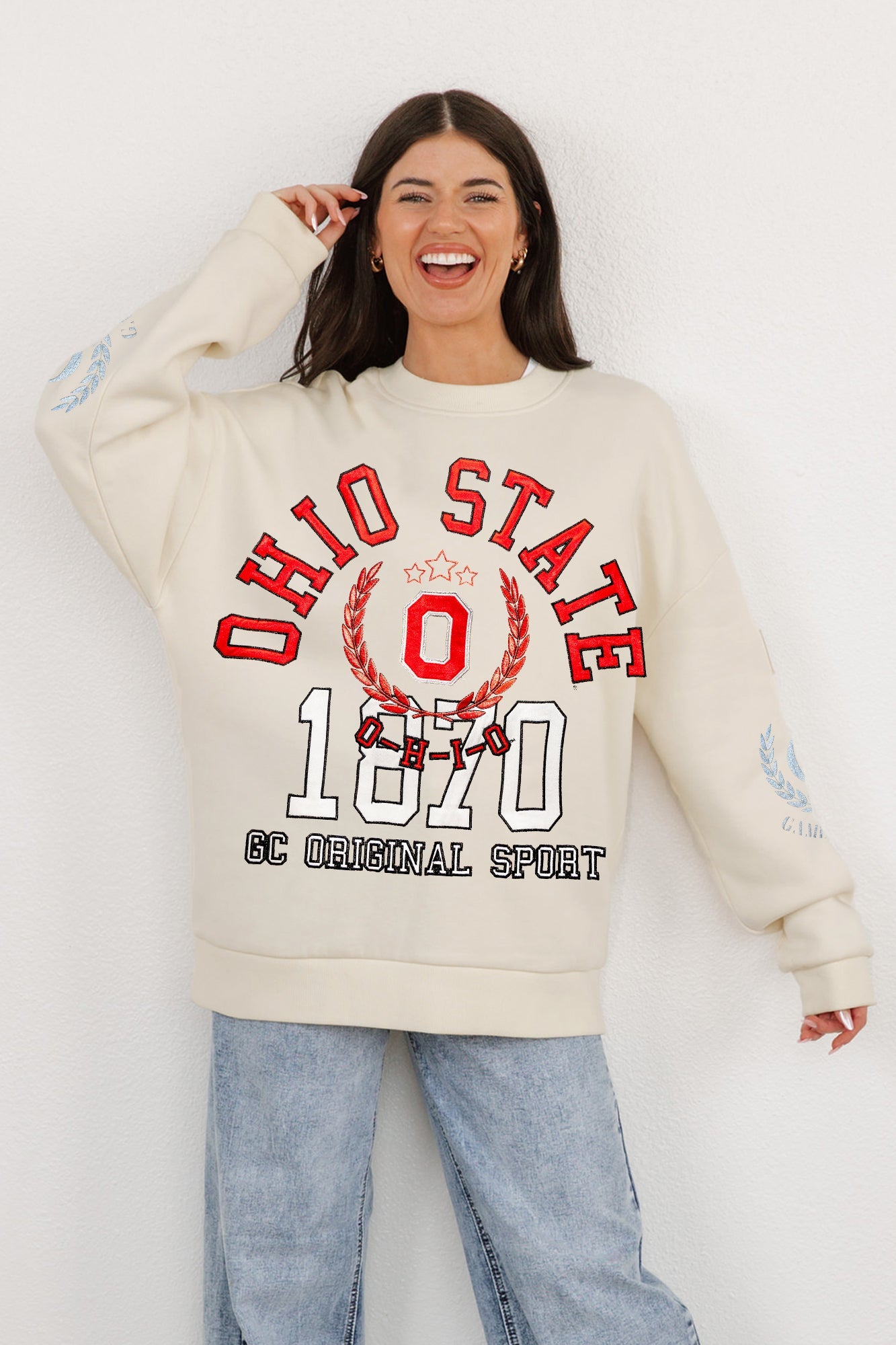 OHIO STATE BUCKEYES GAMEDAY SLAY BLACK LABEL PREMIUM FLEECE DROP SHOULDER CREWNECK BY MADI PREWETT TROUTT