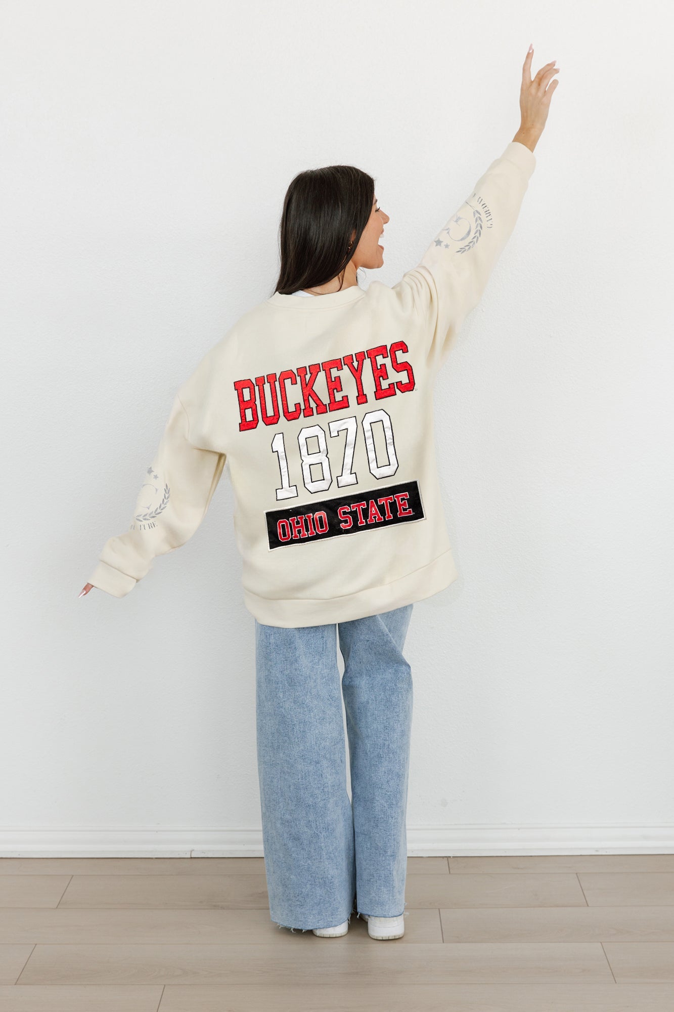 OHIO STATE BUCKEYES GAMEDAY SLAY BLACK LABEL PREMIUM FLEECE DROP SHOULDER CREWNECK BY MADI PREWETT TROUTT