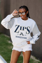 AKRON ZIPS SHINING SPIRIT CREWNECK FLEECE WITH JERSEY MESH CONTRASTING SHOULDER INSERT AND RIBBED CUFFS AND WAISTBAND