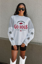 ARKANSAS RAZORBACKS SWEET MOVES CREWNECK FLEECE WITH JERSEY MESH CONTRASTING SHOULDER INSERT