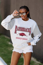 ARKANSAS RAZORBACKS DYNAMIC CREWNECK FLEECE WITH JERSEY MESH CONTRASTING SHOULDER INSERT