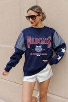 ARIZONA WILDCATS SHINING SPIRIT CREWNECK FLEECE WITH JERSEY MESH CONTRASTING SHOULDER INSERT AND RIBBED CUFFS AND WAISTBAND