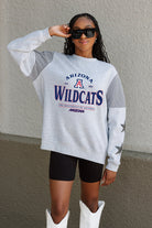 ARIZONA WILDCATS SWEET MOVES CREWNECK FLEECE WITH JERSEY MESH CONTRASTING SHOULDER INSERT