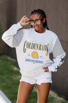 ALBANY STATE GOLDEN RAMS SHINING SPIRIT CREWNECK FLEECE WITH JERSEY MESH CONTRASTING SHOULDER INSERT AND RIBBED CUFFS AND WAISTBAND