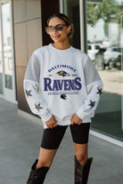 BALTIMORE RAVENS SWEET MOVES CREWNECK FLEECE WITH JERSEY MESH CONTRASTING SHOULDER INSERT