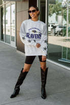 BALTIMORE RAVENS SWEET MOVES CREWNECK FLEECE WITH JERSEY MESH CONTRASTING SHOULDER INSERT