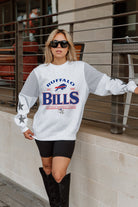 BUFFALO BILLS SWEET MOVES CREWNECK FLEECE WITH JERSEY MESH CONTRASTING SHOULDER INSERT