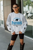 CAROLINA PANTHERS SWEET MOVES CREWNECK FLEECE WITH JERSEY MESH CONTRASTING SHOULDER INSERT