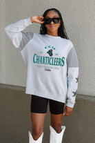 COASTAL CAROLINA CHANTICLEERS SWEET MOVES CREWNECK FLEECE WITH JERSEY MESH CONTRASTING SHOULDER INSERT