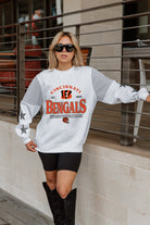 CINCINNATI BENGALS SWEET MOVES CREWNECK FLEECE WITH JERSEY MESH CONTRASTING SHOULDER INSERT