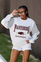 CLAFLIN PANTHERS SHINING SPIRIT CREWNECK FLEECE WITH JERSEY MESH CONTRASTING SHOULDER INSERT AND RIBBED CUFFS AND WAISTBAND