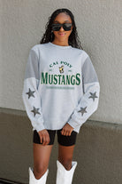 CAL POLY MUSTANGS SWEET MOVES CREWNECK FLEECE WITH JERSEY MESH CONTRASTING SHOULDER INSERT