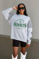 SACRAMENTO STATE HORNETS SWEET MOVES CREWNECK FLEECE WITH JERSEY MESH CONTRASTING SHOULDER INSERT