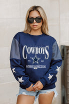 DALLAS COWBOYS SHINING SPIRIT CREWNECK FLEECE WITH JERSEY MESH CONTRASTING SHOULDER INSERT