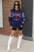 DAYTON FLYERS SHINING SPIRIT CREWNECK FLEECE WITH JERSEY MESH CONTRASTING SHOULDER INSERT AND RIBBED CUFFS AND WAISTBAND