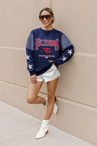 DAYTON FLYERS SHINING SPIRIT CREWNECK FLEECE WITH JERSEY MESH CONTRASTING SHOULDER INSERT AND RIBBED CUFFS AND WAISTBAND