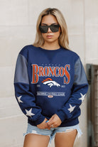 DENVER BRONCOS SHINING SPIRIT CREWNECK FLEECE WITH JERSEY MESH CONTRASTING SHOULDER INSERT