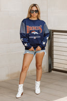 DENVER BRONCOS SHINING SPIRIT CREWNECK FLEECE WITH JERSEY MESH CONTRASTING SHOULDER INSERT