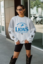 DETROIT LIONS SWEET MOVES CREWNECK FLEECE WITH JERSEY MESH CONTRASTING SHOULDER INSERT