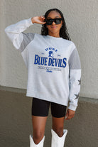 DUKE BLUE DEVILS SWEET MOVES CREWNECK FLEECE WITH JERSEY MESH CONTRASTING SHOULDER INSERT