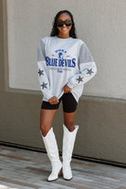 DUKE BLUE DEVILS SWEET MOVES CREWNECK FLEECE WITH JERSEY MESH CONTRASTING SHOULDER INSERT