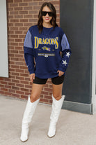 DREXEL UNIVERSITY DRAGONS SHINING SPIRIT CREWNECK FLEECE WITH JERSEY MESH CONTRASTING SHOULDER INSERT AND RIBBED CUFFS AND WAISTBAND