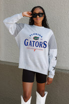 FLORIDA GATORS SWEET MOVES CREWNECK FLEECE WITH JERSEY MESH CONTRASTING SHOULDER INSERT