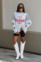 FRESNO STATE BULLDOGS SWEET MOVES CREWNECK FLEECE WITH JERSEY MESH CONTRASTING SHOULDER INSERT