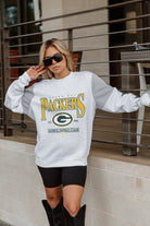 GREEN BAY PACKERS SHINING SPIRIT CREWNECK FLEECE WITH JERSEY MESH CONTRASTING SHOULDER INSERT