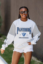 GEORGIA STATE PANTHERS SHINING SPIRIT CREWNECK FLEECE WITH JERSEY MESH CONTRASTING SHOULDER INSERT AND RIBBED CUFFS AND WAISTBAND